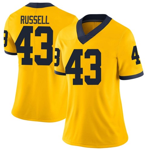 Andrew Russell Michigan Wolverines Women's NCAA #43 Maize Limited Brand Jordan College Stitched Football Jersey OEZ4254OE